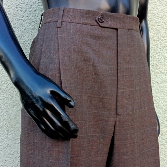 BROOKS BROTHER'S MEN'S WINDOW PANE PURE ITALIAN WOOL PLEATED TROUSERS (ITALY) - Picture 3 of 17